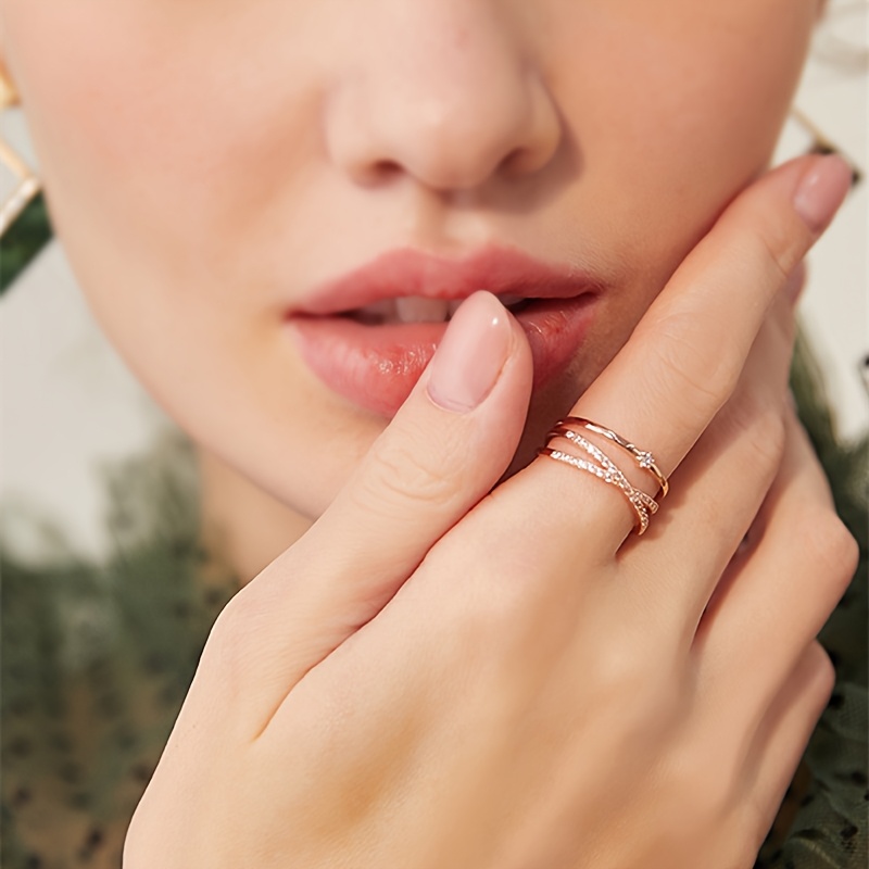 Women's Adjustable Double-Layer Zirconia Open Cross Ring